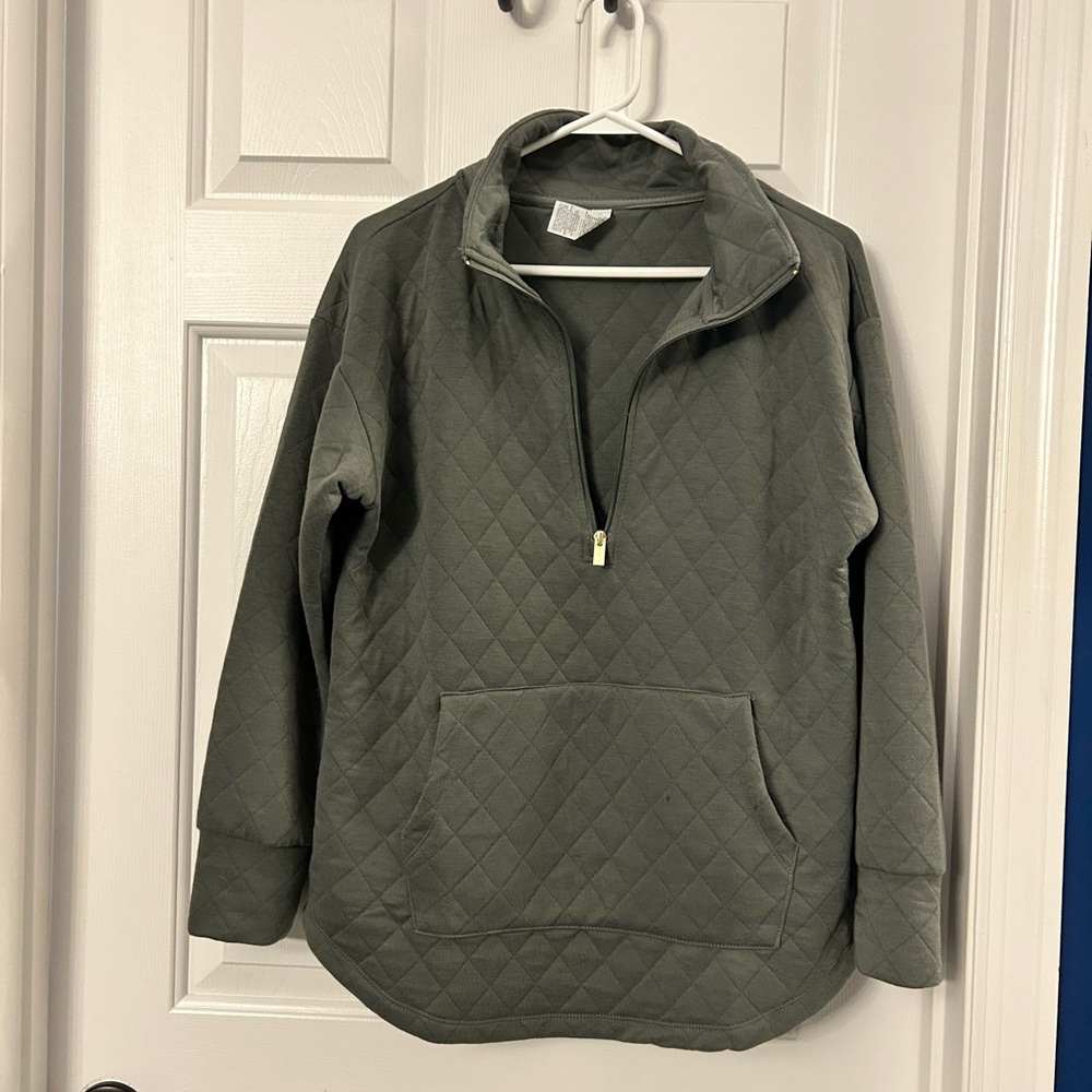 RBX Quilted Half-Zip Pullover in Olive Green